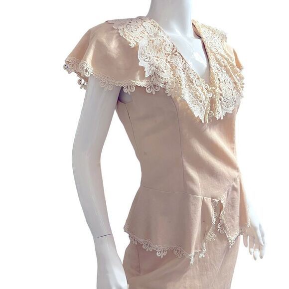 Vintage Gorgeous Maxi White Linen Dress & Dusty Peach Size 10 - Picture 1 of 14